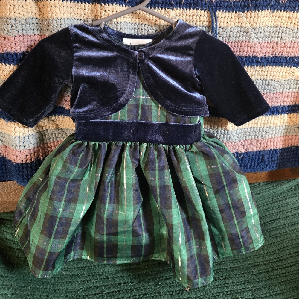 Infant Girls Plaid Holiday Dress W/ Velvet Bolero